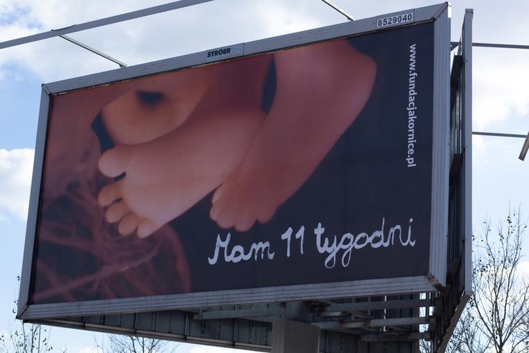 Pro-life campaign billboard in Warsaw portraying an 11-week unborn baby. Pro-life campaign billboard in Warsaw portraying an 11-week unborn baby.