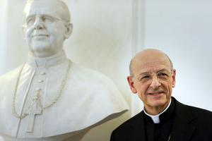 New prelate of Opus Dei Msgr. Fernando Ocariz Brana poses in front of the sculpture of his predecessor, Alvaro Del Portillo, at the Pontifical University of the Holy Cross, on Jan. 24, 2017, in Vatican City, Vatican. New prelate of Opus Dei Msgr. Fernando Ocariz Brana poses in front of the sculpture of his predecessor, Alvaro Del Portillo, at the Pontifical University of the Holy Cross, on Jan. 24, 2017, in Vatican City, Vatican.