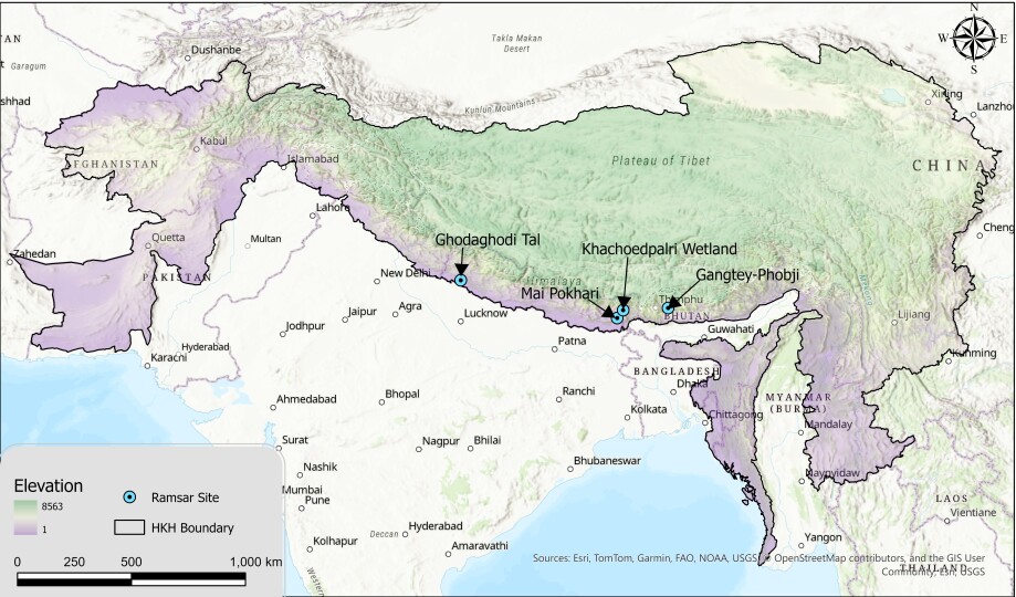 Map of wetlands in Hindu Kush