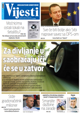 Naslovna strana "Vijesti" za 8. januar