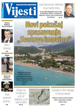 Naslovna strana "Vijesti" za 27. januar