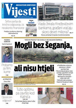 Naslovna strana "Vijesti" za 30. januar