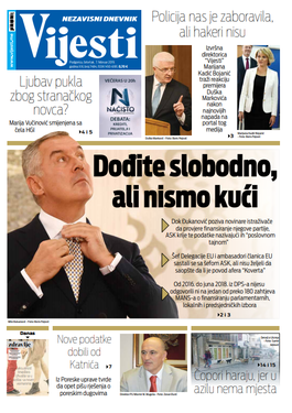 Naslovna strana "Vijesti" za sedmi februar
