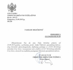 Vasilije Miličković, tužba