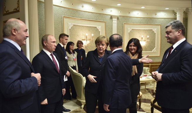 Petro Porošenko, Vladimir Putin, Angela Merkel i Fransoa Oland