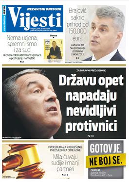 Naslovna strana "Vijesti" za 15. februar