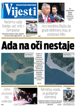 Naslovna strana "Vijesti" za 25. februar