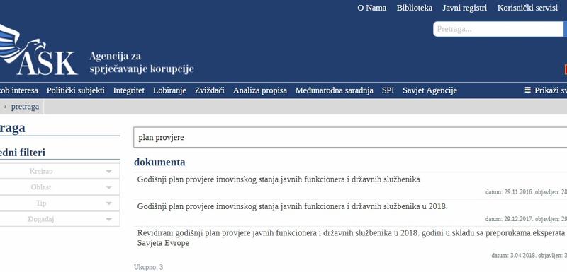 Podaci o godišnjim planovima na sajtu ASK