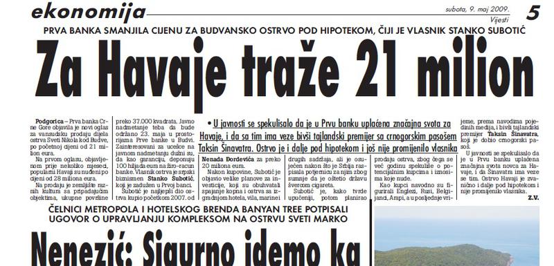 Vijesti", 9. maj 2009.