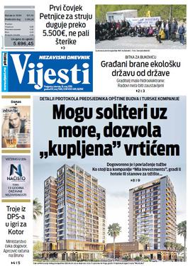 Naslovna strana "Vijesti" za 16. maj