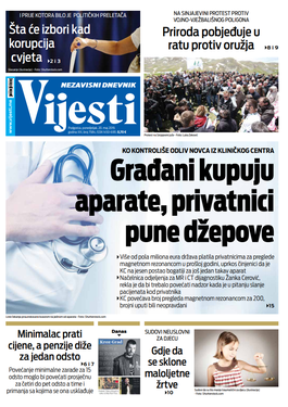 Naslovna strana "Vijesti" za 20. maj