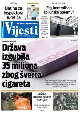 Naslovna strana "Vijesti" za 24. maj