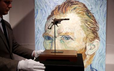 The gun believed to be used by painter Vincent Van Gogh (1853-1890) to shoot himself on July 27, 1890, in Auvers-sur-Oise is presented by Drouot auction house in Paris, France, June 14, 2019. The Lefaucheux pinfire revolver was found by a peasant around 1960 in the field where the artist was fatally wounded and it will be put on auction June 19. REUTERS/Charles Platiau