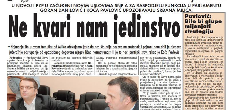 Vijesti, 2. jul 2009.