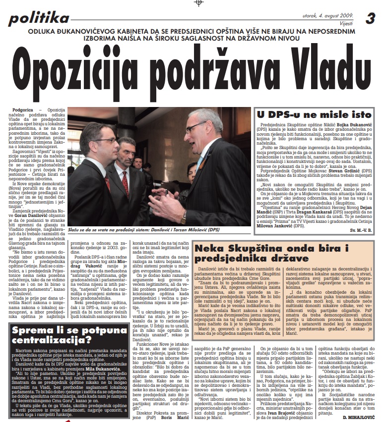 Vijesti, 4. avgust 2009.