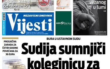 Naslovna strana "Vijesti" za četvrtak 15. avgust
