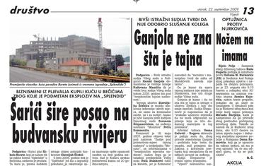 Stranica "Vijesti" od 22. septembra 2009.