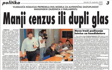 Vijesti, 24. septembar 2009.