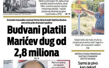 Naslovna strana "Vijesti" za 29. septembar