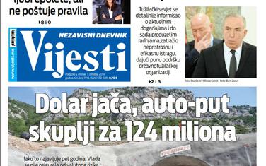 Naslovna strana "Vijesti" za 1. oktobar