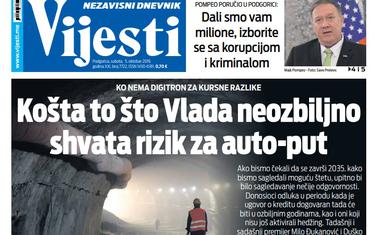 Naslovna strana "Vijesti" za 5. oktobar