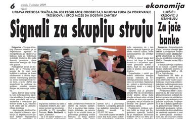 Stranica "Vijesti" od 7. oktobra 2009.