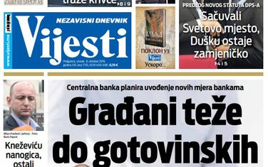 Naslovna strana "Vijesti" za 8. oktobar