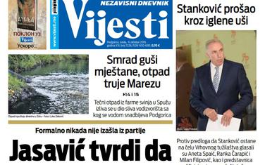 Naslovna strana "Vijesti" za 9. oktobar