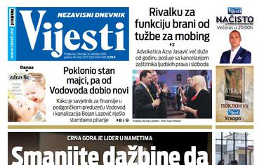 Naslovna strana "Vijesti" za 10. oktobar