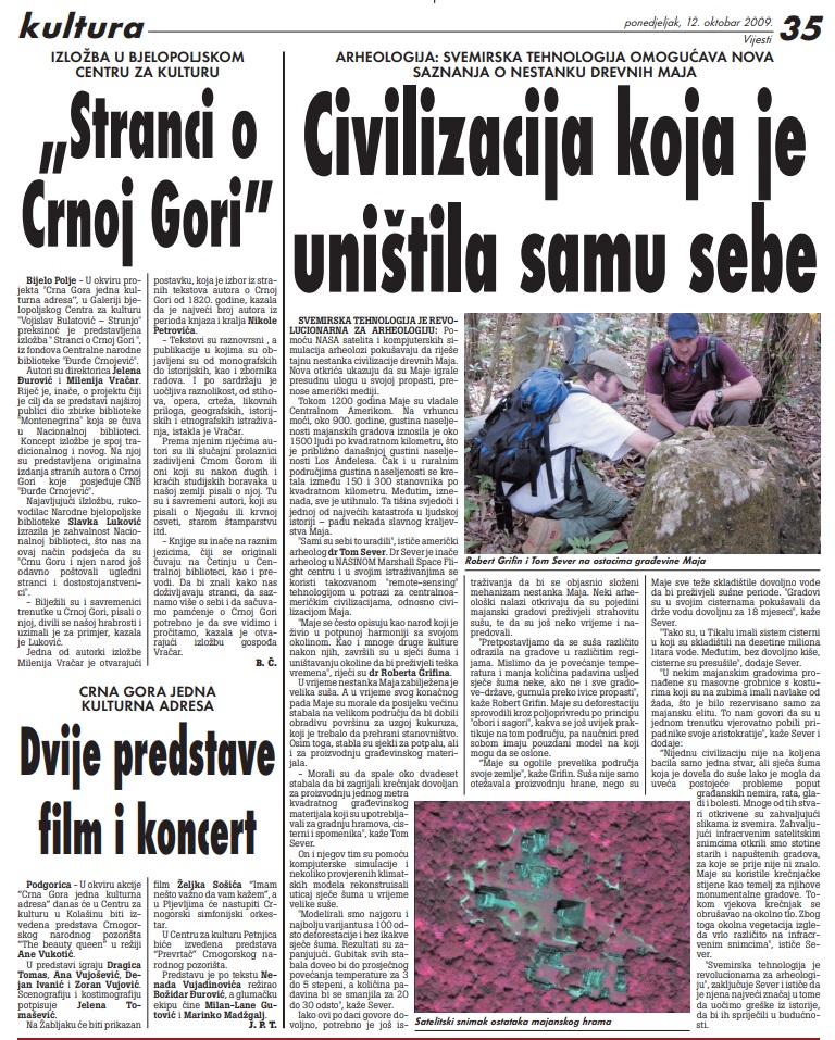 Vijesti, 12. oktobar 2009. godine