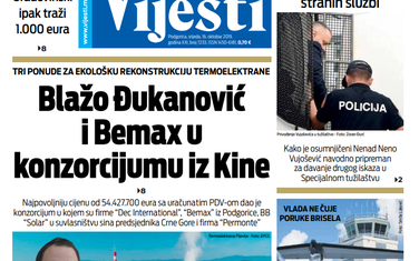 Naslovna strana "Vijesti" za 16. oktobar 2019. godine
