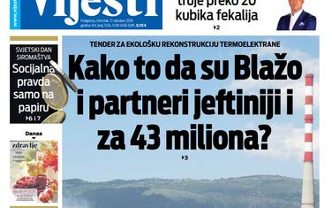 Naslovna strana "Vijesti" za 17. oktobar
