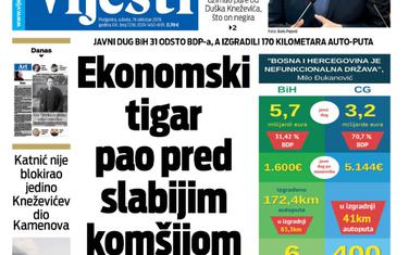 Naslovna strana "Vijesti" za 19. oktobar 2019.