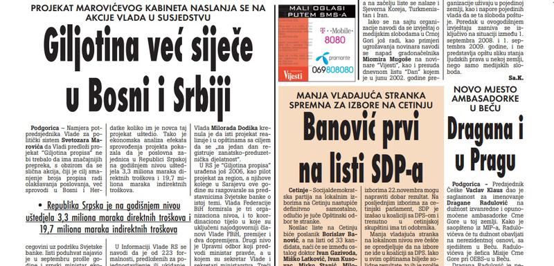 Stranica "Vijesti" od 21. oktobra 2009.