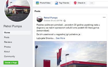 Lažni Facebook profil Petrol Pumpe