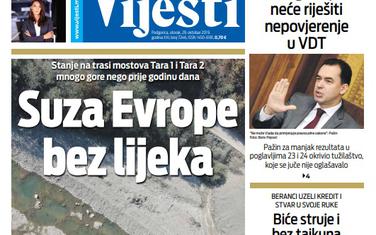 Naslovna strana "Vijesti" za 29. oktobar 2019.