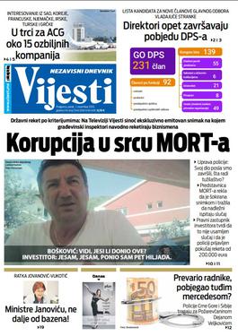 Naslovna strana "Vijesti" za 1. novembar 2019.