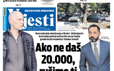 Naslovna strana "Vijesti" za 2. novembar 2019.