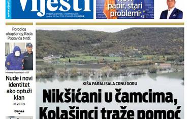 Naslovna strana "Vijesti" za 7. novembar 2019.