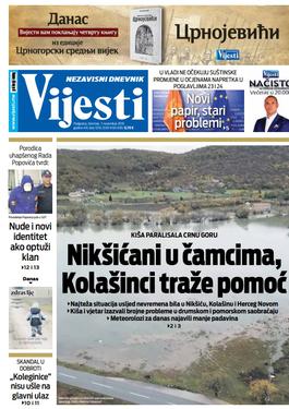 Naslovna strana "Vijesti" za 7. novembar 2019.