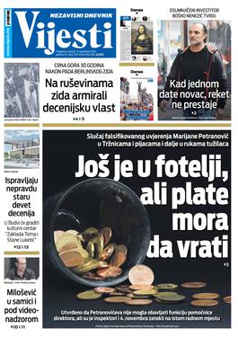 Naslovna strana "Vijesti" za 9. novembar 2019.