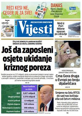 Naslovna strana "Vijesti" za 14. novembar 2019.