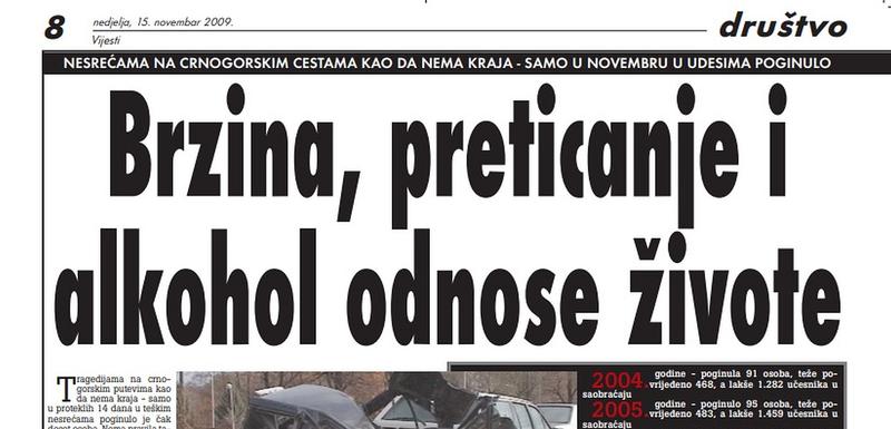 Stranica "Vijesti" od 15. novembra 2009.