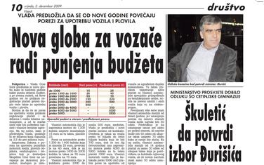 Strana "Vijesti" od 2. decembra 2009.