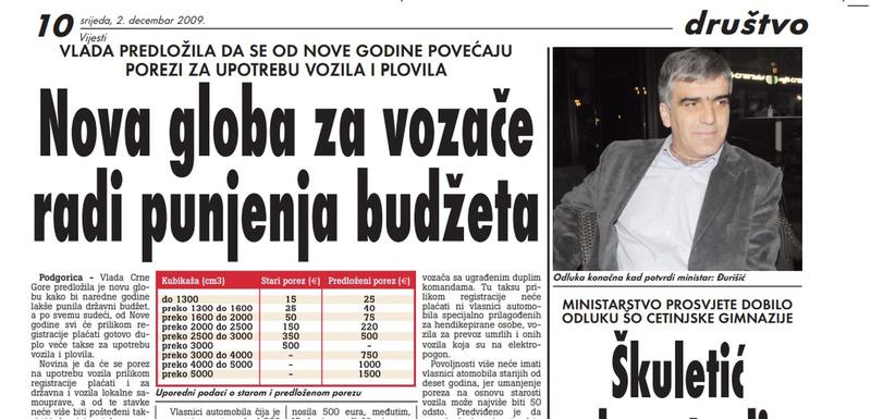 Strana "Vijesti" od 2. decembra 2009.