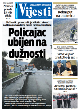 Naslovna strana "Vijesti" za 16. decembar