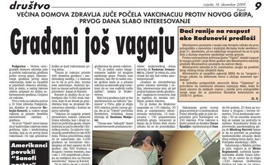 Strana "Vijesti" od 16. decembra 2009.
