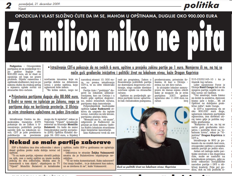 Strana "Vijesti" od 21. decembra 2009.