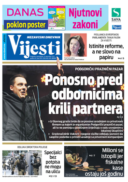 Naslovna strana "Vijesti" za 23. decembar