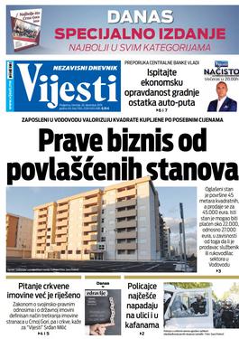 Naslovna strana "Vijesti" za 26. decembar 2019. godine